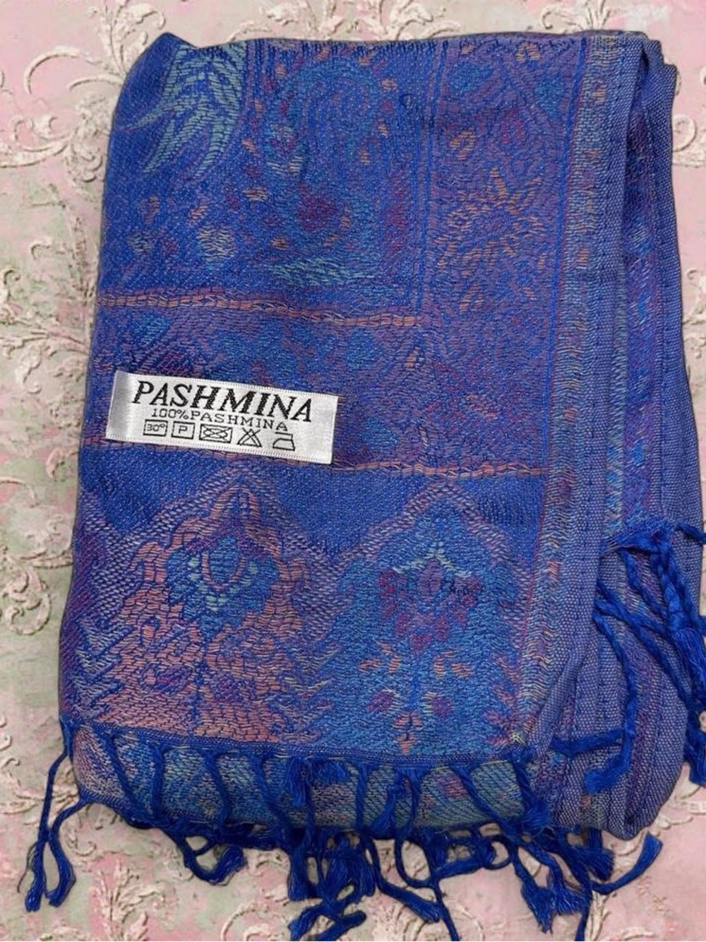 New | Limited Edition: Royal Blue Pastel Multicolor Pashmina Shawl